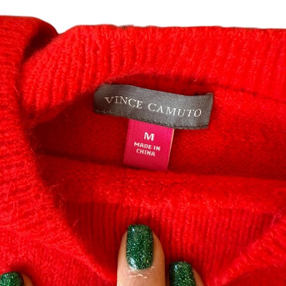 Vince Camuto Red and White LOVE  Woman's Sweater Size Medium - Picture 5 of 9